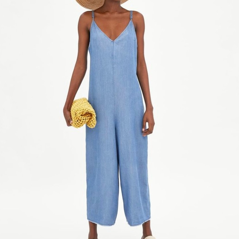 Zara TRF Blue Denim Jumpsuit